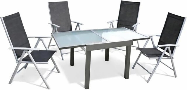 DELUKE Garten-Sitzgruppe ARNE 7-tlg. aus Aluminium in Grau mit ausziehbarem Esstisch und Hochlehner-Klappstühlen - Bild 1
