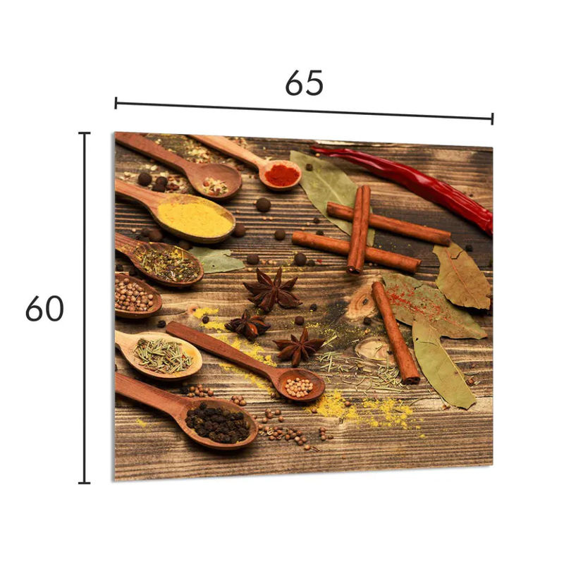 Modernes Küchenrückwand-Glaspaneel mit Gewürz-Design, wandmontiert, mehrfarbig, B: 65 cm, H: 60 cm - Bild 3