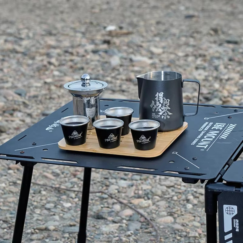 ISE MOUNT Mini Kung Fu Tee-Set in Schwarz mit Edelstahl-Teesieb und Blumenkessel für Puer oder Oolong - Bild 3