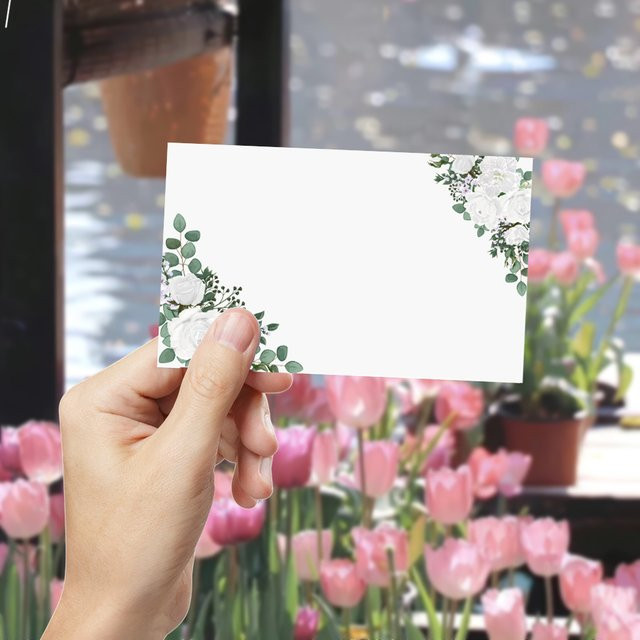 50 Stück leere Grußkarten im Blumenstil in Weiß für Hochzeiten, Geburtstage und besondere Anlässe - Bild 1