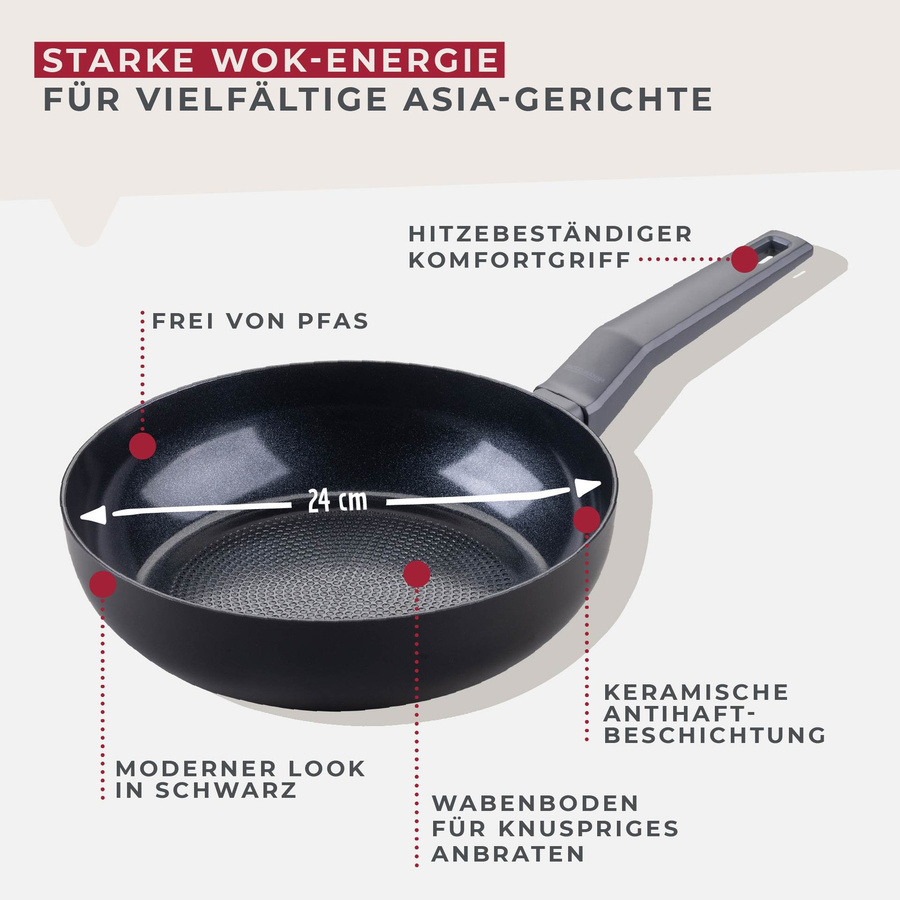 Fackelmann Wokpfanne Statement aus Keramik und Aluminium in Schwarz/Grau, Durchmesser: 24 cm - Bild 3