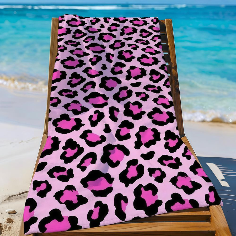 Creative Man Schnelltrocknendes Strandhandtuch mit Rosa Leopardendruck, B: 40 cm, H: 60 cm - Bild 1
