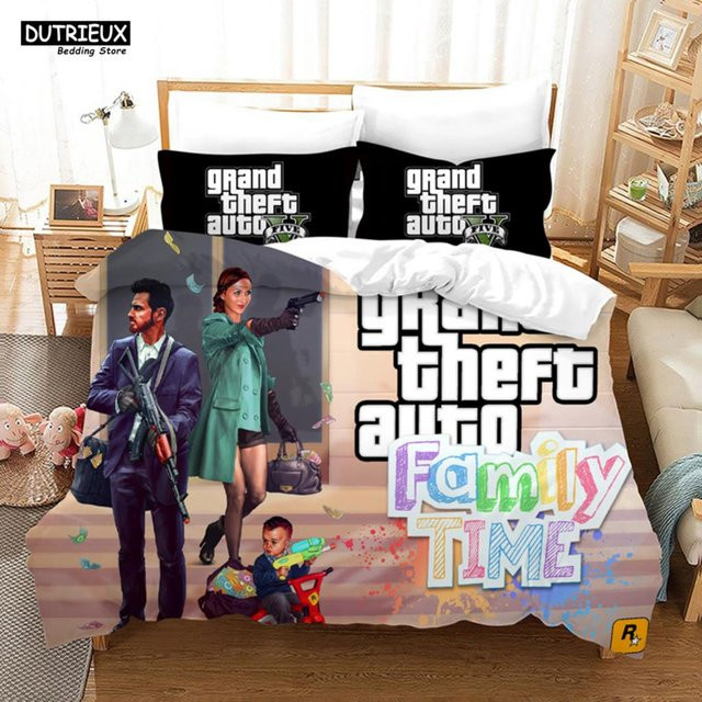 GTA V Bettwäscheset aus Mikrofaser mit Bettbezug und Kissenbezügen, Mehrfarbig, B/H: 140 x 200 cm - Bild 1