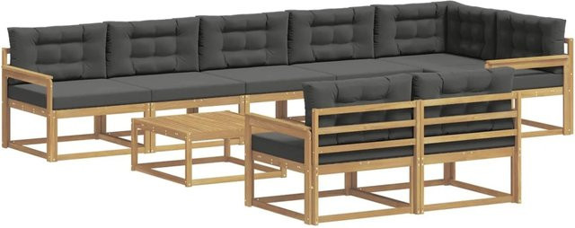 vidaXL Outdoor-Sofagarnitur aus Akazienholz mit Polsterkissen, 9-teiliges Set, Anthrazit-weiß, B/T/H: 79 x 79 x 37 cm - Bild 1