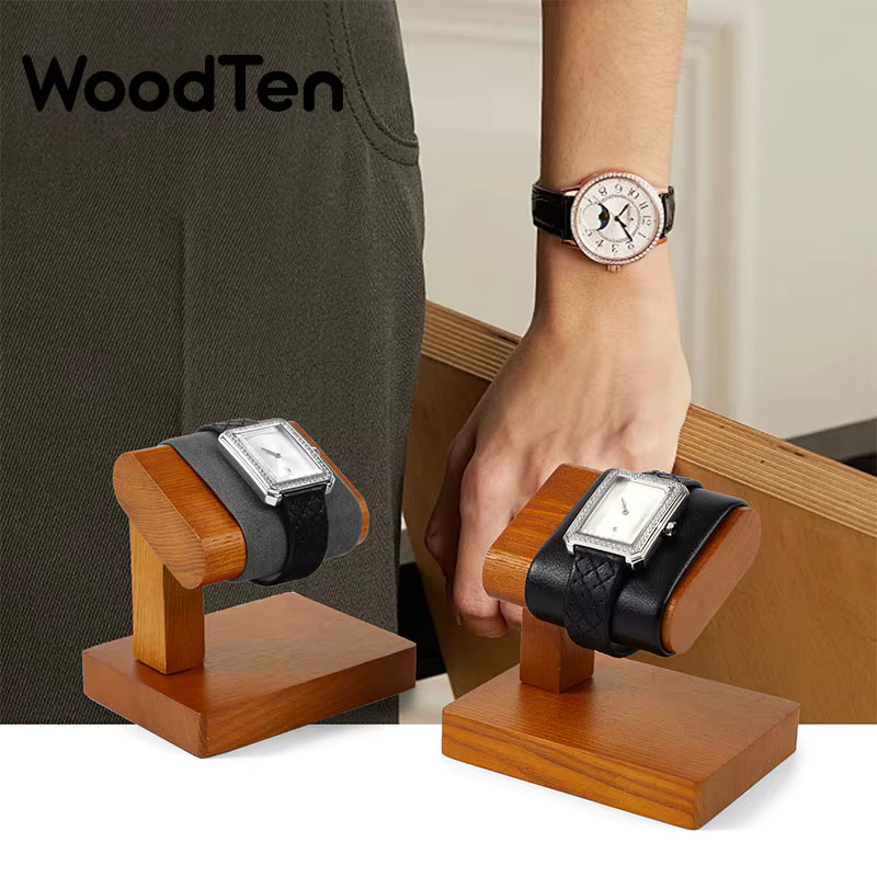 WoodTen Holz-Uhrenhalter und Schmuck-Organizer aus Massivholz in Grau oder Braun - Bild 2