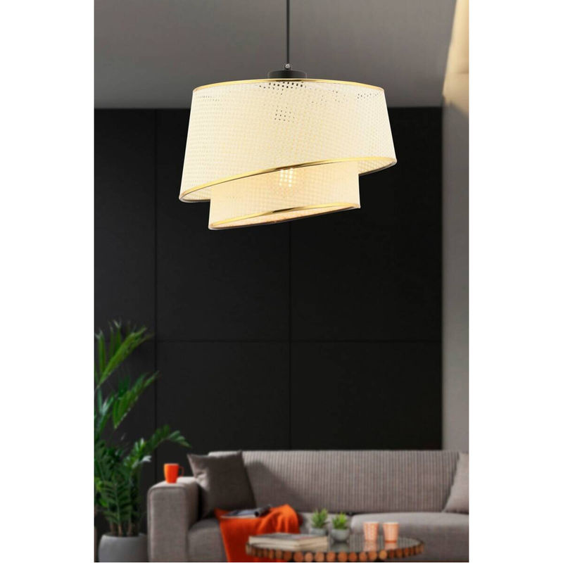 Opviq Pendelleuchte Barette in Weiß oder Gold/Messung mit Beige, E27, Metall und Stoff - Bild 2