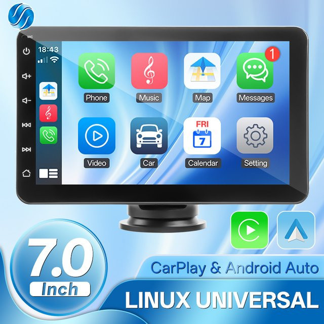 Hippcron Autoradio Multimedia Video Player mit 7 Zoll Touchscreen, Wireless CarPlay, Android Auto, Bluetooth und MirrorLink in Schwarz - Bild 1