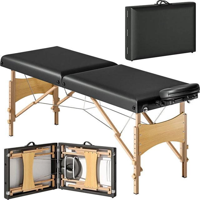 HOMCOM Massageliege aus Kunstleder und Holz in Schwarz mit verstellbarer Kopfstütze, L: 225 cm, B: 70 cm, H: 61-86 cm - Bild 1