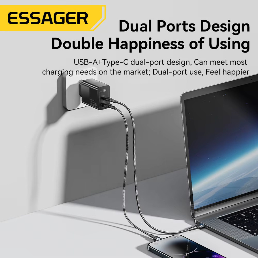 Essager USB-C-Ladegerät 33W mit Dual-Port QC PD 3.0 als kompakter Mini-Adapter für iPhone, iPad und Xiaomi - Bild 2