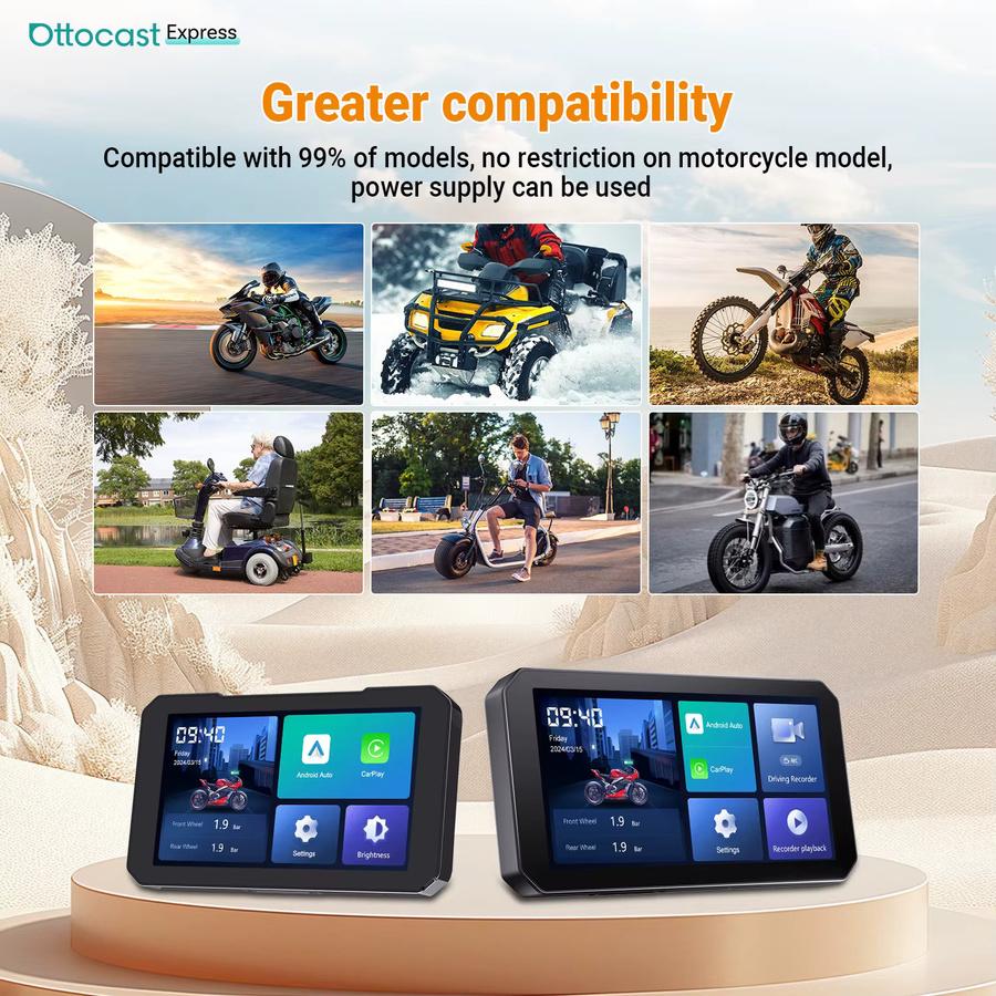 Ottocast Motorrad Smart Display Navigationssystem mit Dashcam Front- und Heckaufzeichnung, Split-Screen-Anzeige, IP67 und TPMS, Schwarz - Bild 7