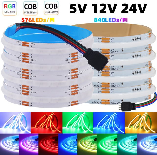 HEGEHE RGB COB LED Streifen, Multicolour, 4Pin 10mm, Hohe Helligkeit mit RA90, 576 bis 840 LEDs/m - Bild 1