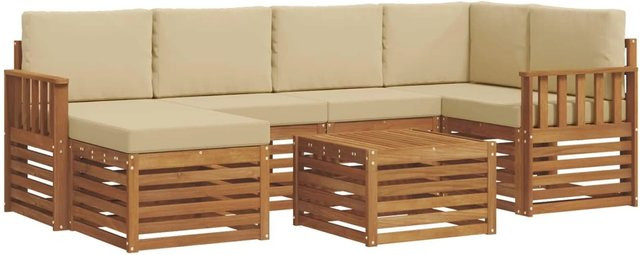 vidaXL Garten-Sofagarnitur aus Akazienmassivholz, 7-teiliges Set in Beige und Braun mit Polstern und Couchtisch für Terrasse und Garten - Bild 1