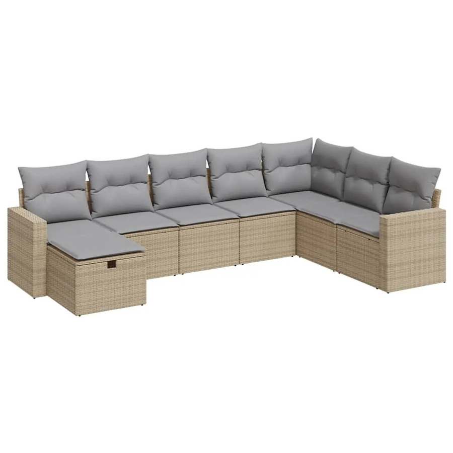 vidaXL 8-teilige Garten-Sofagarnitur in L-Form aus Poly-Rattan mit Kissen in Beige - Bild 2