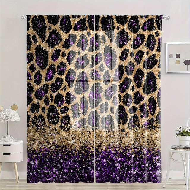 2er-Set wasserdichte Fenstergardinen mit Leoparden-, Zebra- und Kuhmuster in Bunt, halbtransparent, B/H: 50 x 100 cm - Bild 1