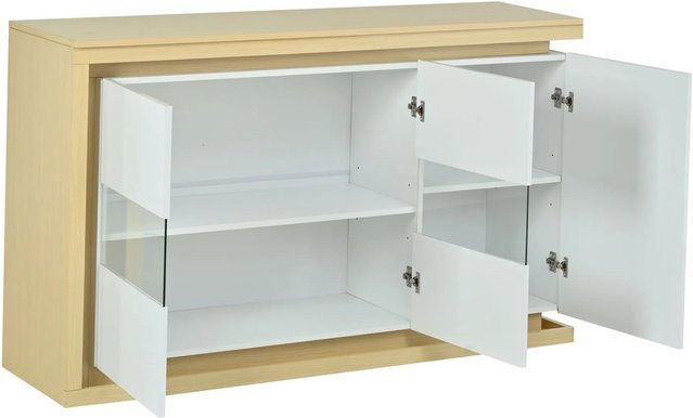 okwish Sideboard mit LED-Beleuchtung und Glastüren in Weiß, B/T/H: 140 x 40 x 84 cm - Bild 1