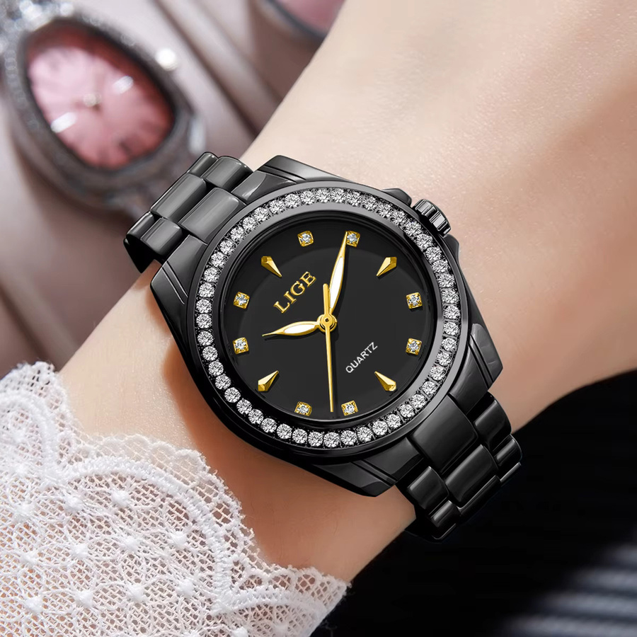 LIGE Armbanduhr Keramik, Diamant, Quarz, Weiß, Damen - Bild 5