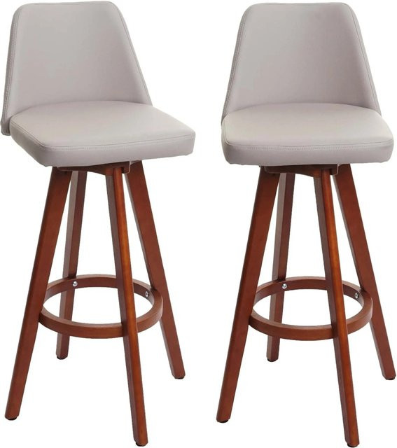 PROREGAL 2er-Set Barhocker drehbar mit Lehne aus Holz und Kunstleder in Taupe, Sitzhöhe: 72 cm - Bild 1
