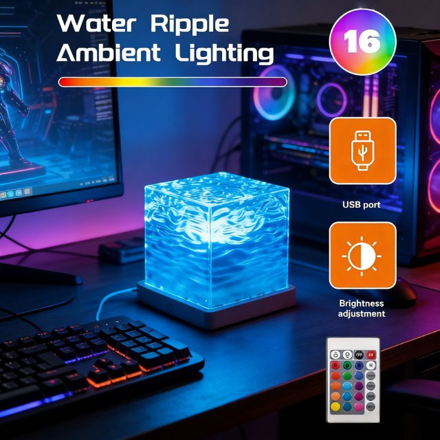 XIWANGFIRE Rotierender Wasserwellen-Projektor mit 16 Farben und Flammen-Kristalllampe in Multicolour für Wohnzimmer, Arbeitszimmer und Schlafzimmer - Bild 1