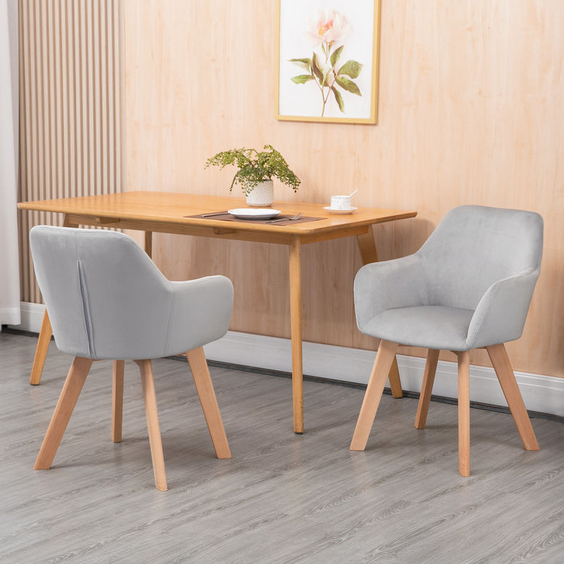 2er Set HOMCOM Esszimmerstühle in Grau mit Samtoptik, Armlehnen und Holzbeinen aus Gummibaumholz - Bild 2
