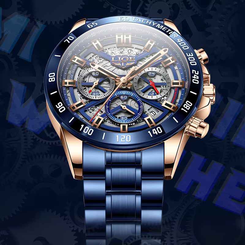 LIGE Chronograph, Quarz, Edelstahl, Blau, Herren - Bild 3