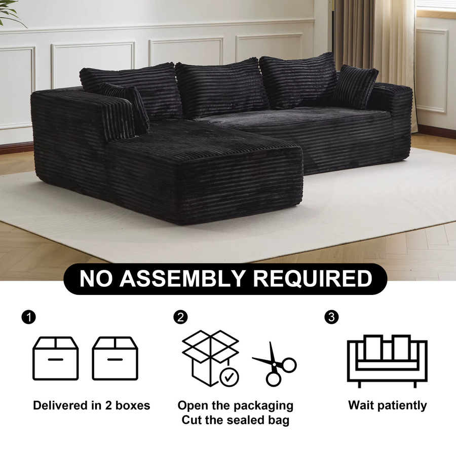 Modernes L-förmiges 3-Sitzer Cord-Sofa von Vankel in Schwarz mit Kissen - Bild 4