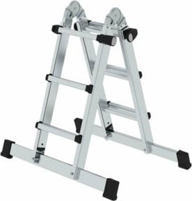 MUNK Teleskopleiter mit Traverse aus Stahl in Silber, 4x3 Sprossen - Bild 1