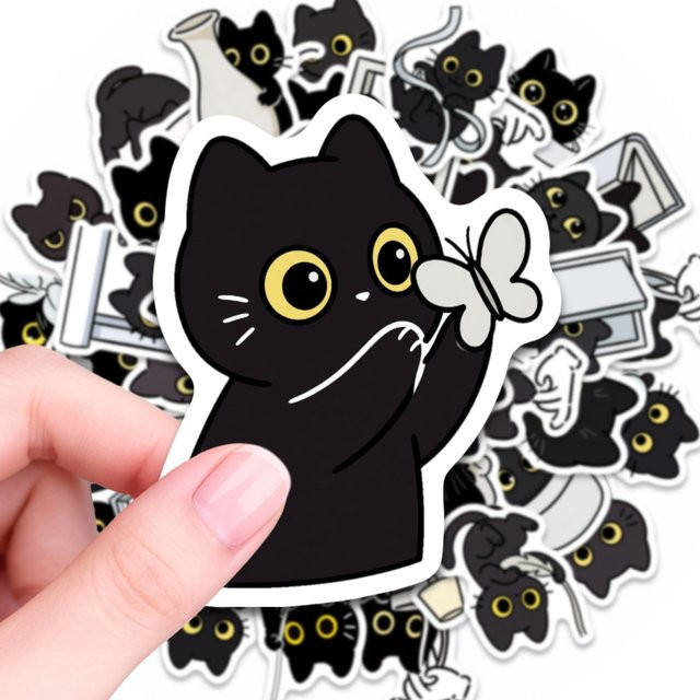 50 Stück Wasserdichte Cartoon Schwarze Katzen Aufkleber für Scrapbooking, Handy und Skateboard - Bild 1