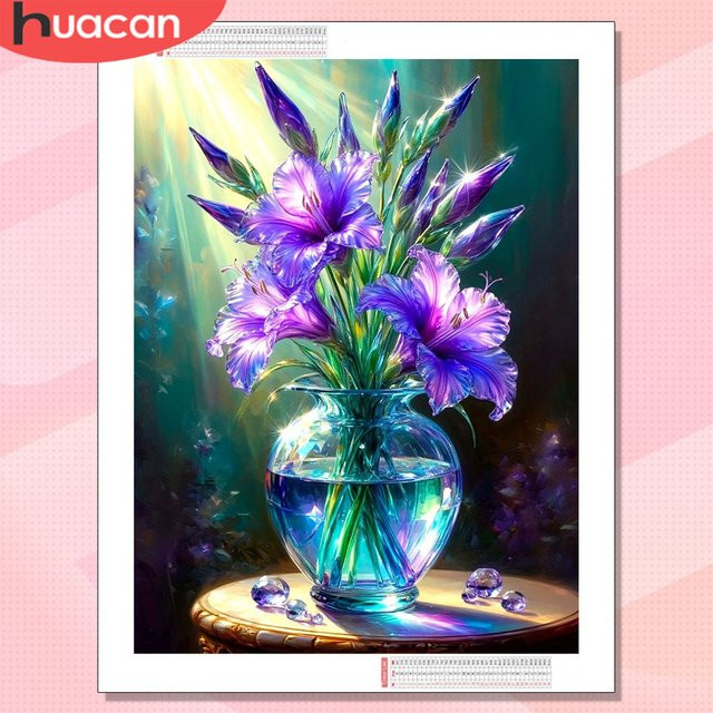 HUACAN Diamant-Mosaik Set Lavendelblumen-Gemälde als florale Wanddekoration für Handarbeiten - Bild 1