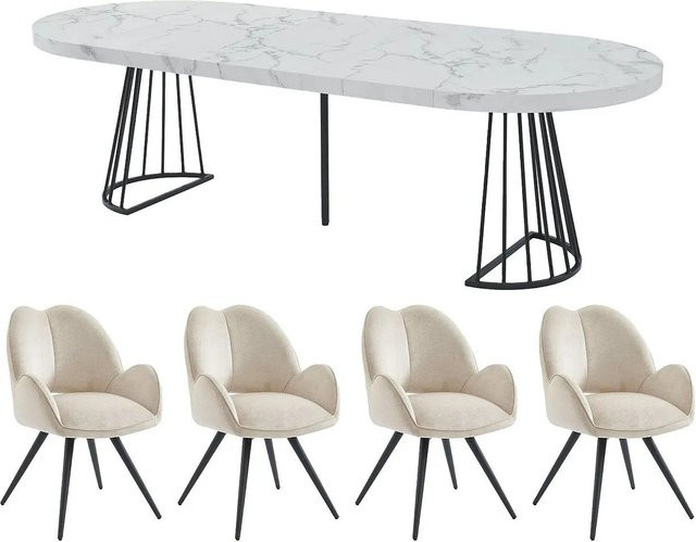 Vente-unique Essgruppe Firela in Schwarz und Weiß mit marmorierter Optik, B/T/H: 260 x 210 x 160 cm, Höhe: 110 cm - Bild 1