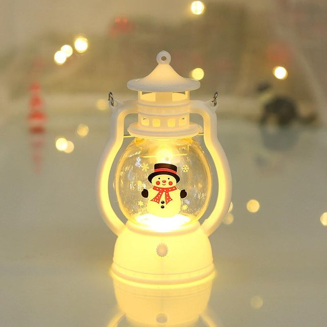 NATAWA LED Weihnachts Nachtlicht als tragbare Hängelaterne mit Weihnachtsmann und Schneemann in Weiß - Bild 1