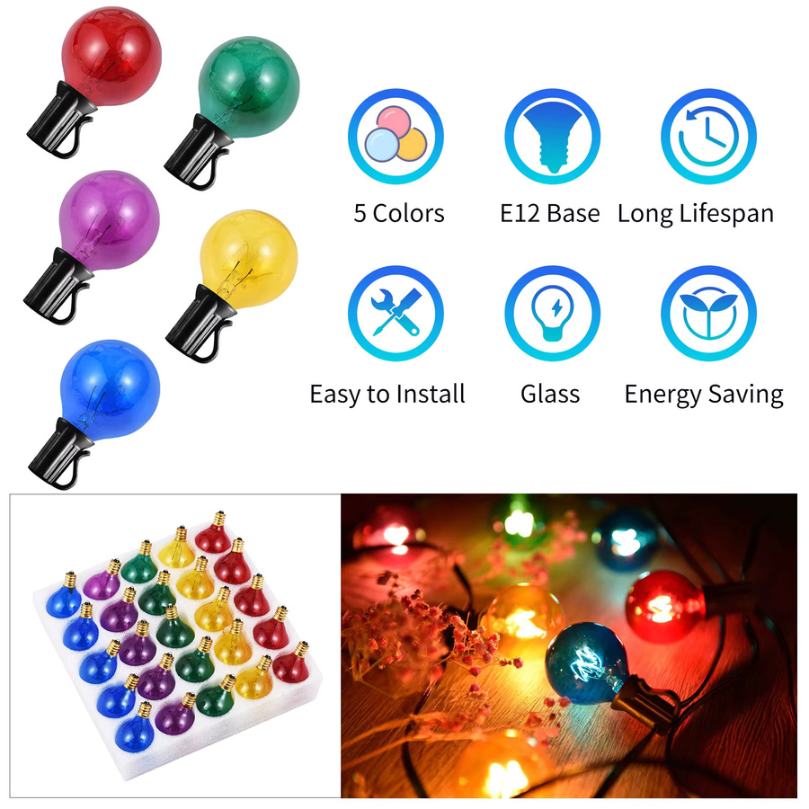 25 Stück Romellar Wolfram Glühbirnen im Set, 7W Globus Glühbirnen mit E12 Basis, Mehrfarbig (RGB) zur Dekoration - Bild 2