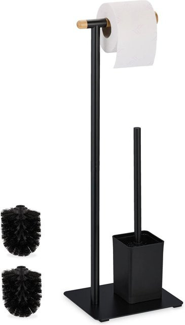 Relaxdays WC Garnitur aus Bambus und Edelstahl in Schwarz und Natur, freistehend, B/T/H: 64,5 x 22 x 18 cm - Bild 1