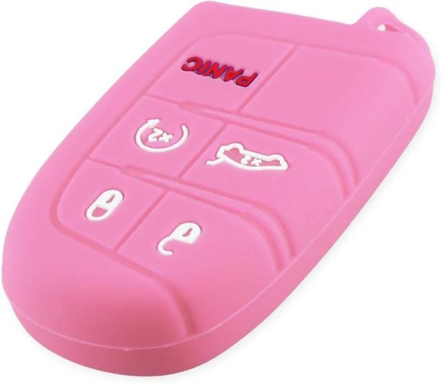 Silikon Auto Schlüsselanhänger Hülle in Pink für Jeep Grand Cherokee Dodge Dart Journey Chrysler 300C und Fiat 5 Tasten Fernbedienung - Bild 1