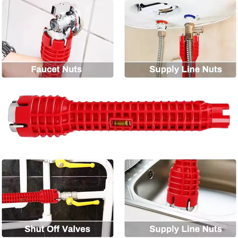 Skeyo Multifunktionaler 8-in-1 Spülbeckenschlüssel in Rot für Sanitärinstallationen und Warmwasserbereiter - Bild 3