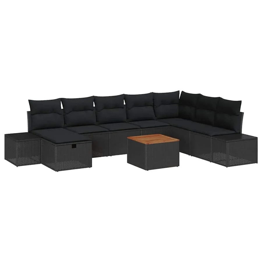 vidaXL Garten-Sofa-Set 9-tlg. aus Polyrattan mit Kissen in Schwarz - Bild 2
