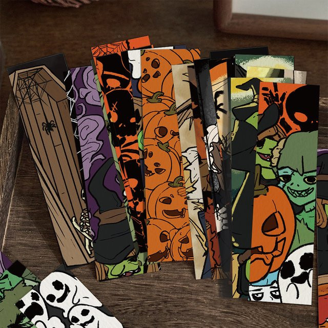 30 Stück Halloween Lesezeichen mit Grusel-Motiven wie Schädel und Kürbisköpfen in Multicolour - Bild 1