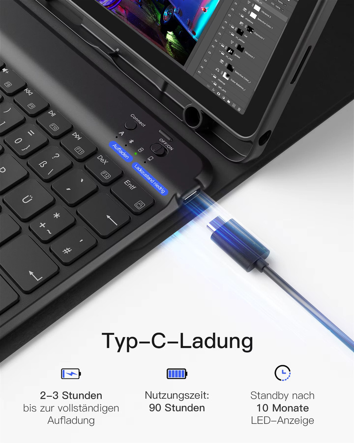 Samsung Hülle mit Tastatur für Galaxy Tab A9+ / A9 Plus 11 Zoll (2023), Schwarz - Bild 7