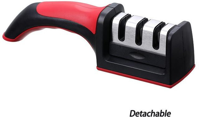 Yiran Furniture Level 3 Schnellschärfwerkzeug Messerschärfer mit Anti-Rutsch-Basis aus Edelstahl in Schwarz und Rot - Bild 1
