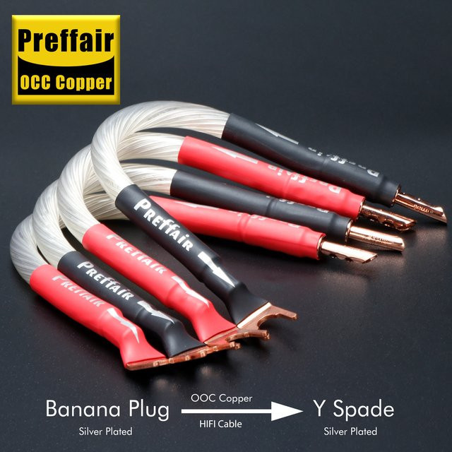 Preffair 4er-Set Hifi-Lautsprecherkabel aus versilbertem OCC-Kupfer mit Bananen- und Spatensteckern in Silber - Bild 1