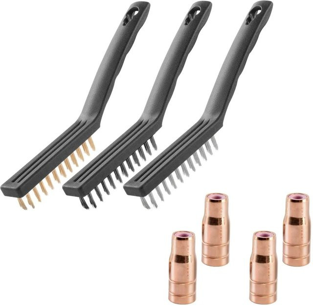 STAHLWERK 4er Set Fülldrahtdüsen AK14 MB14 AK15 MB15 inklusive 3 Drahtbürsten 220 mm in Schwarz und Multicolour - Bild 1