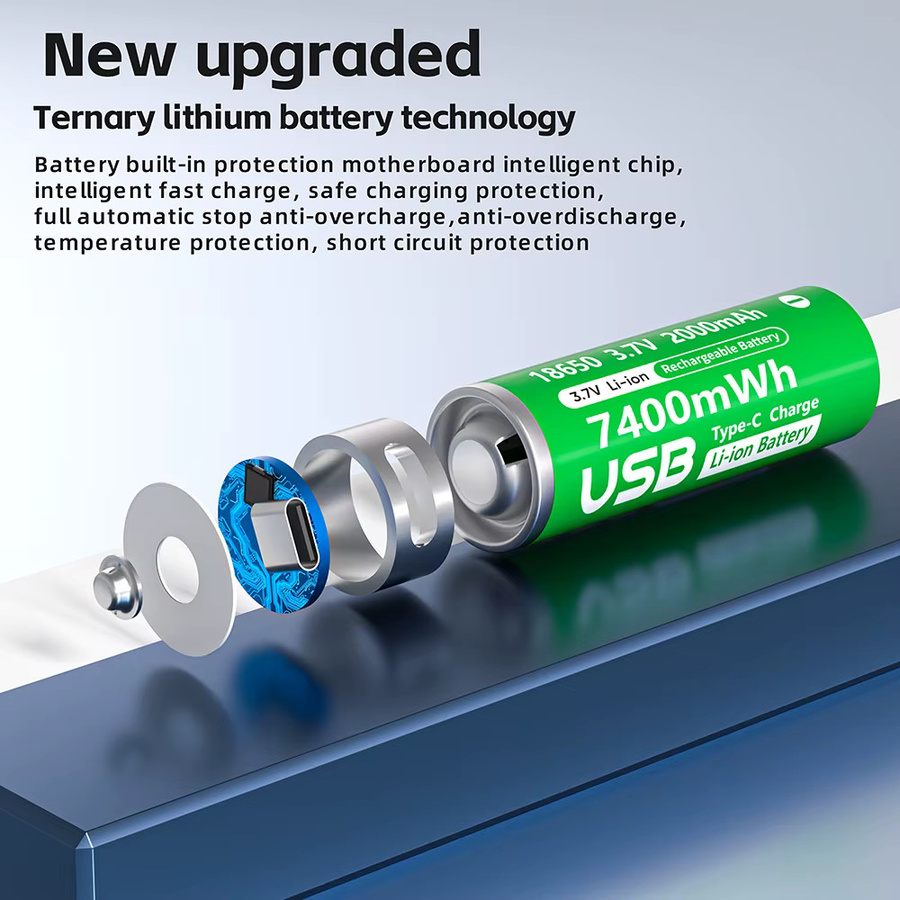PUJIMAX Wiederaufladbare 18650 Lithium-Batterien mit Typ C Anschluss, 2000 mAh, 3,7 V, Farbe Grün - Bild 4