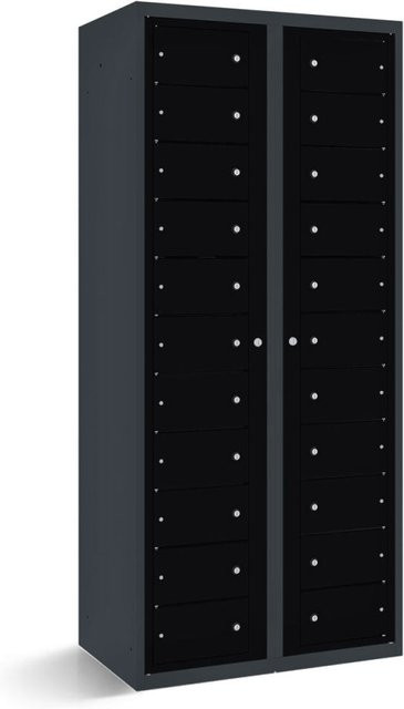rotstahl Fächerschrank mit 22 Fächern und Zentraltüren in Schwarz und Anthrazitgrau, B/T/H: 80 x 50 x 180 cm - Bild 1