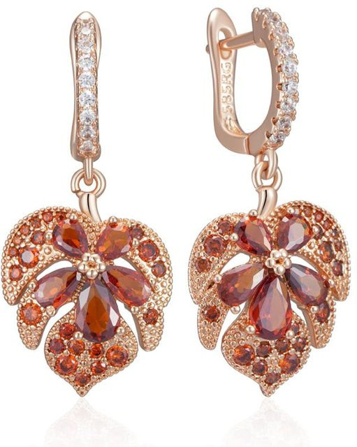 Ohrringe Ahornblatt, Kupfer, Roségold, Zirkonia, Damen - Bild 1