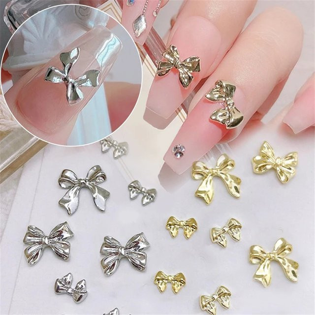 Metall 3D Bowknot Schmuck Nail Art Dekorationen, Grau Gold, Damen - Bild 1
