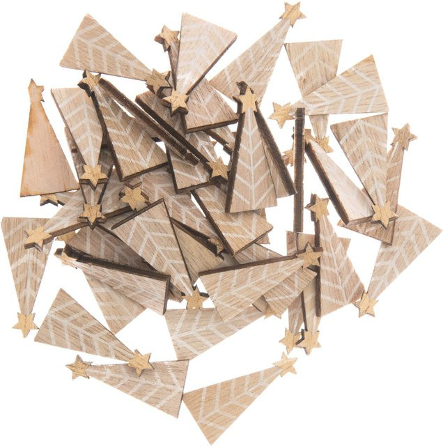 Rico Design Holzstreu Tannenbaum in Natur für deine Weihnachtsdekoration, 48 Stück - Bild 1