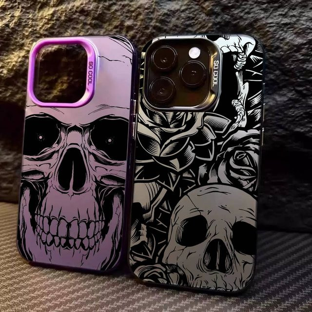 Stoßfeste iPhone Hülle mit Totenkopf-Horror-Muster in mattem Design für iPhone 17 16 15 14 13 12 11 Pro Max - Bild 1