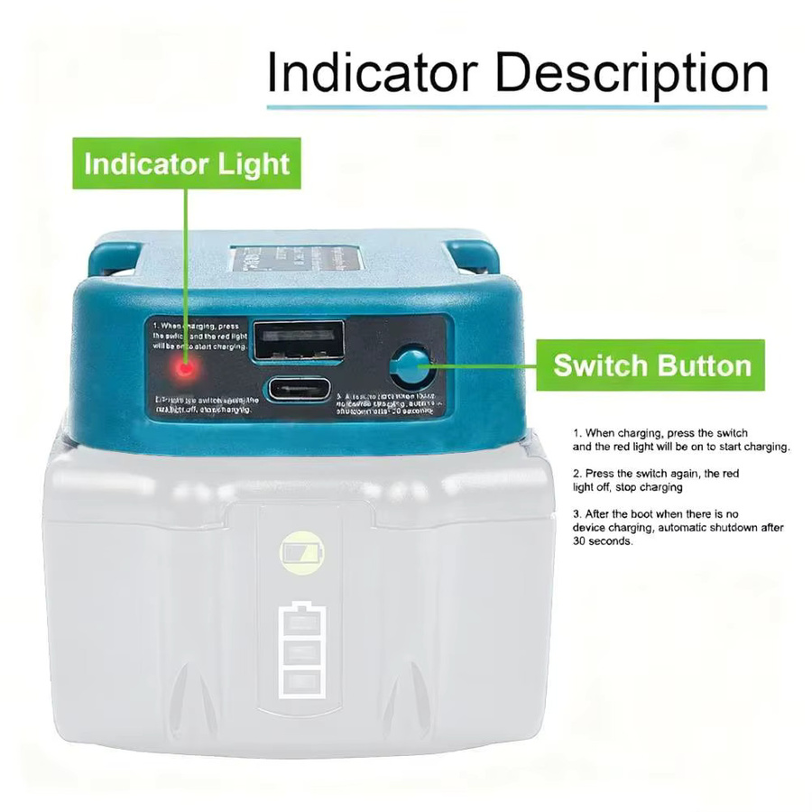 Batteriehalter mit USB Typ-C Adapter für Makita Ryobi und Greenworks 40V Akkus zur Schnellladung - Bild 3