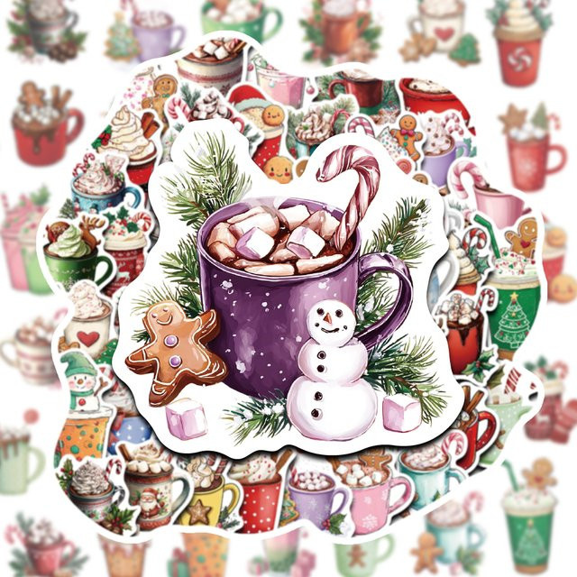 50 Stück Weihnachts Getränke Aufkleber mit Lebkuchenmann Motiv für Kaffee, Milch und Kakao, Mehrfarbig - Bild 1