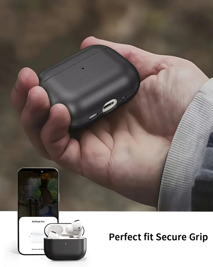 Eary Echtleder-Schutzhülle für AirPods Pro 3, stoßfestes Kopfhörer-Etui in Schwarz oder Braun - Bild 4
