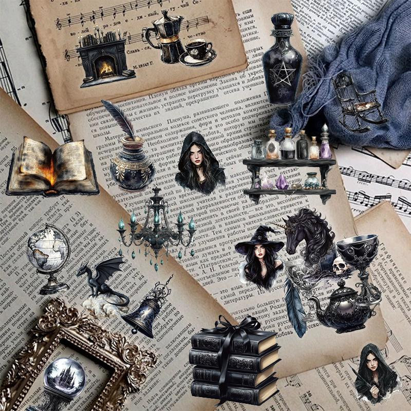 50 Stück Magische Hexen-Sticker von Fashnics, Transparentes PET Set mit Gotischen Planeten für Scrapbooking, Laptop und Handy, Mehrfarbig - Bild 3